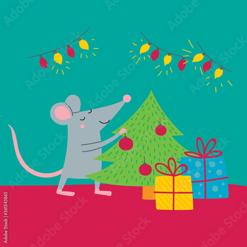 illustration of rat preparing for christmas