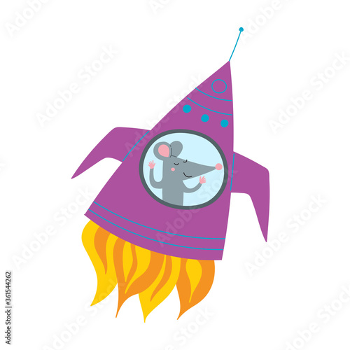 illustration of rat in rocket