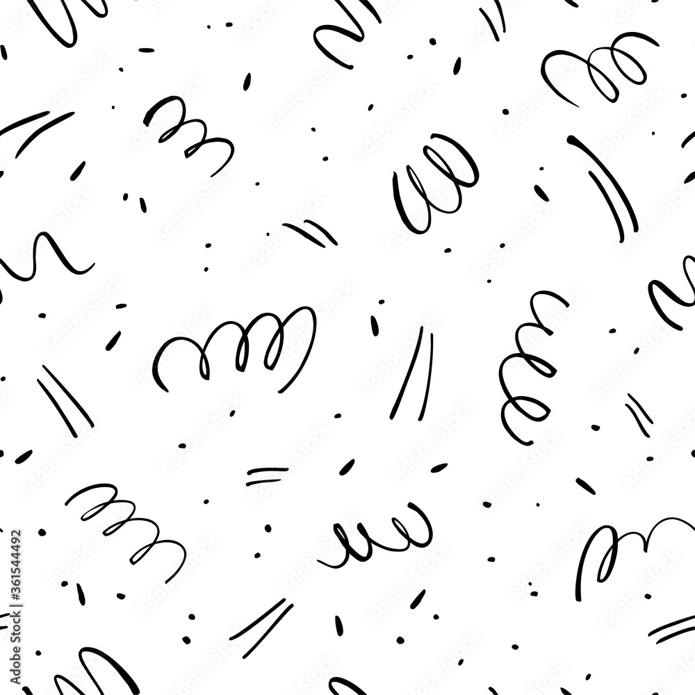Wavy and swirled brush strokes vector seamless pattern. Black paint freehand scribbles, abstract ink background. Wavy and swirled brush strokes vector seamless pattern. Black paint freehand scribbles, abstract ink background.