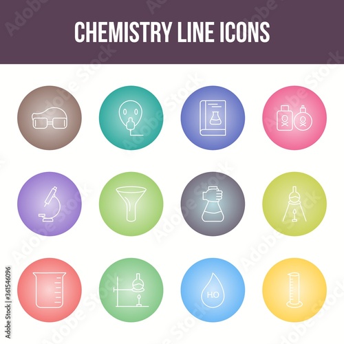 Unique chemistry vector line icon set