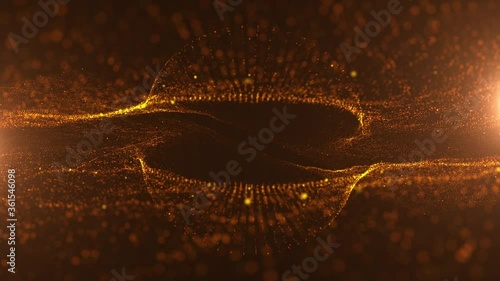 Beautiful Galaxy Golden Particles Wave and light abstract background with shining particle floor stars dust flare. Futuristic glittering Luxurious sparkling