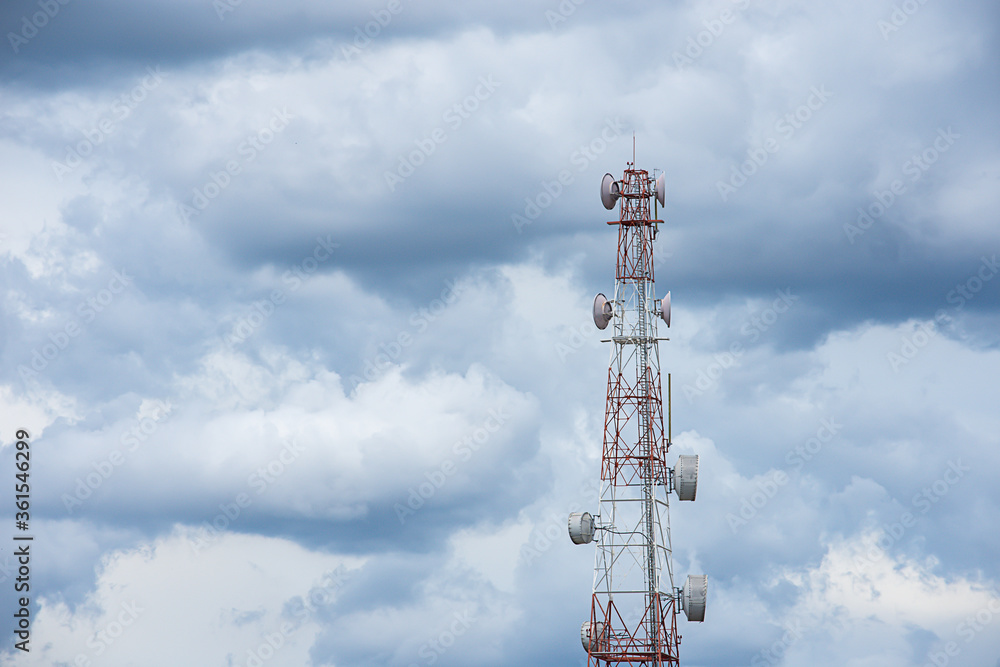 Wave transmission mast large phone signal with a bright blue sky. Wave transmission mast large phone signal with a bright blue sky.