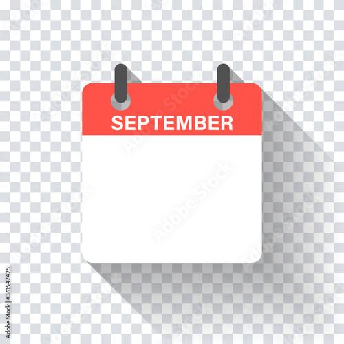 Calendar daily flat September month. Vector isolated illustration.Calendar personal organizer mockup in flat design. Stock vector.