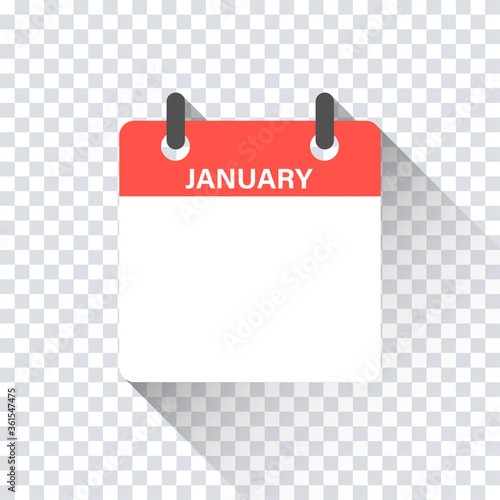Calendar daily flat January month. Vector isolated illustration.Calendar personal organizer mockup in flat design. Stock vector.