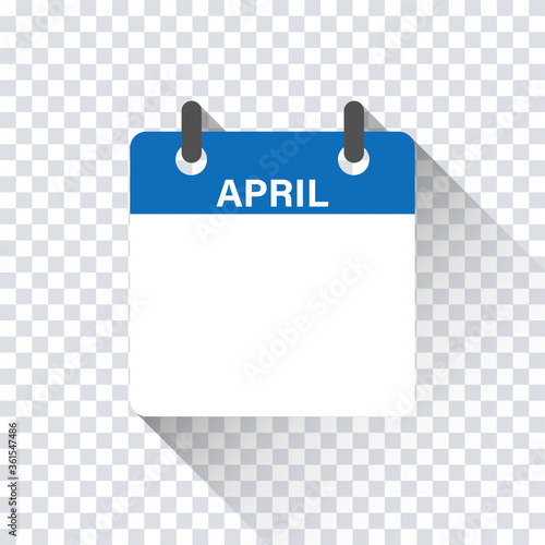 Calendar daily flat April month. Vector isolated illustration.Calendar personal organizer mockup in flat design. Stock vector.