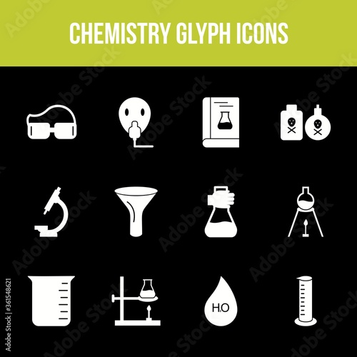 Unique chemistry vector glyph icon set