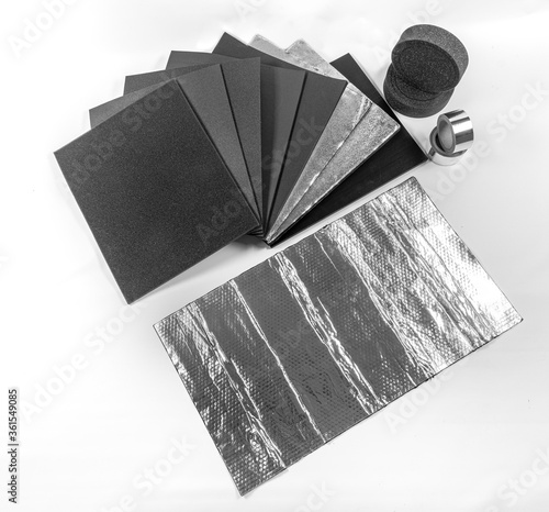 Car sound insulation materials. Adhesive Insulation Sponge, Auto Sound Insulation Rubber Sponge Adhesive, Aluminum Foil Coated Rubber Tape, Car Sound Insulation Rubber Foam. photo