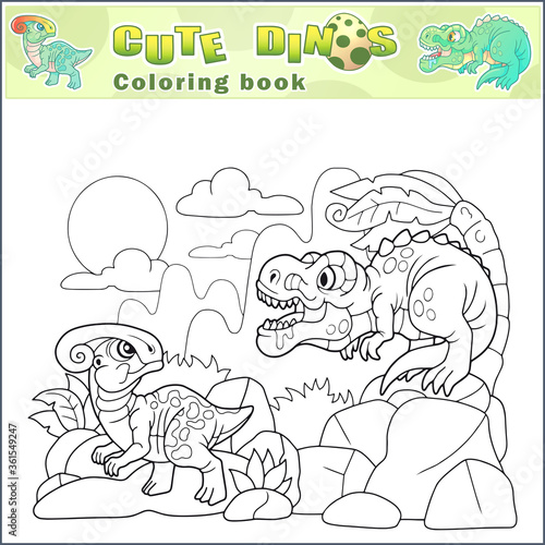cartoon cute prehistoric dinosaurs coloring book 