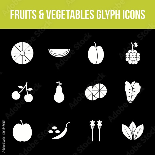 Unique fruits & vegetables vector glyph icon set