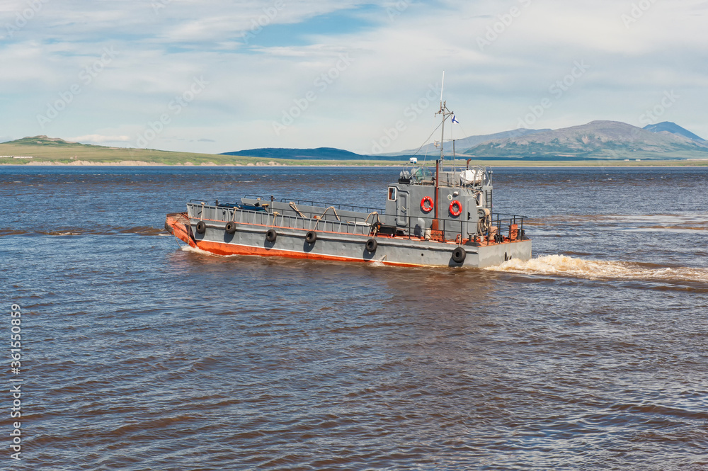 Fototapeta premium Ferry in the Anadyr harbour, Chukotka Province, Russian Far East