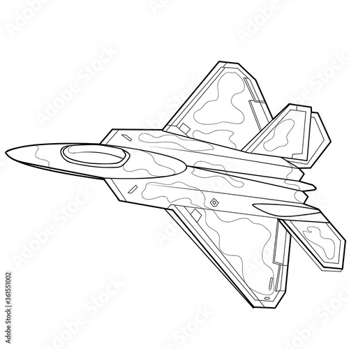 fighter sketch, coloring book, illustration on white background, vector illustration,