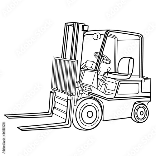 forklift sketch, coloring book, illustration on white background, vector illustration,