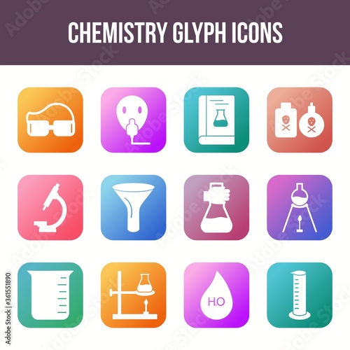 Unique chemistry vector glyph icon set