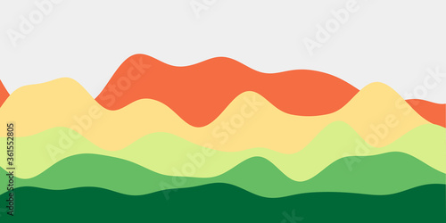 Abstract red, yellow, green hills background. Colorful waves neat vector illustration.