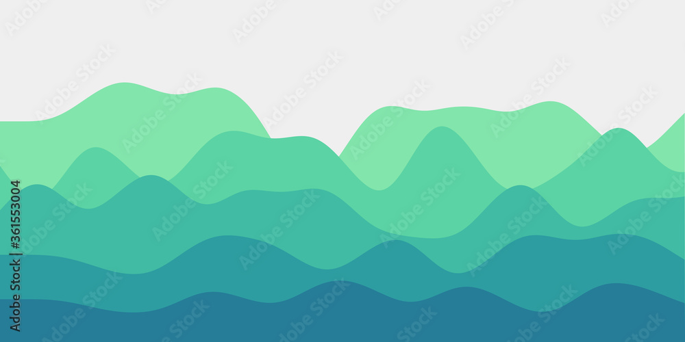 Abstract teal green hills background. Colorful waves beautiful vector illustration.