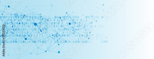 Technology background with plexus effect. Big data concept. Binary computer code.  Vector illustration.