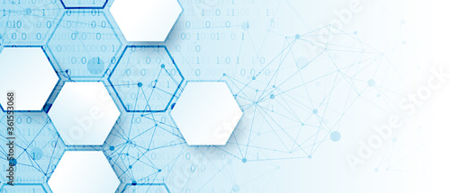 Technology background with plexus effect. Big data concept. Binary computer code.  Vector illustration.