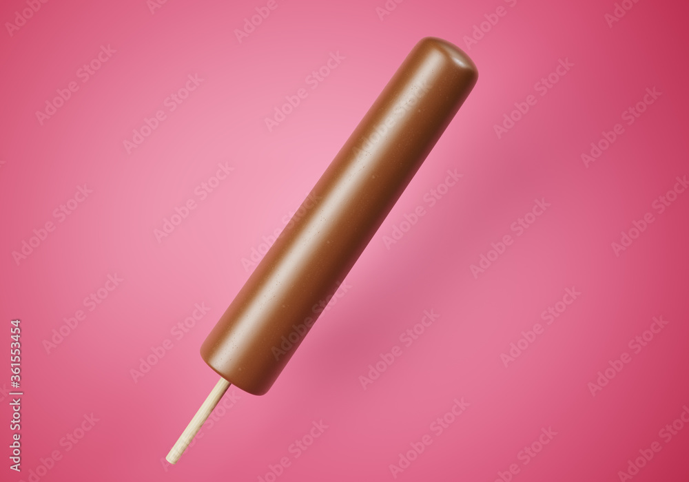 Brown chocolate popsicle ice cream on a colorful pink background. Refreshing summer sweet. Realistic 3D Illustration Brown chocolate popsicle ice cream on a colorful pink background. Refreshing summer sweet. Realistic 3D Illustration