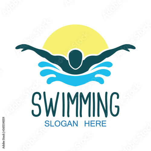 swimming logo with text space for your slogan tag line, vector illustration