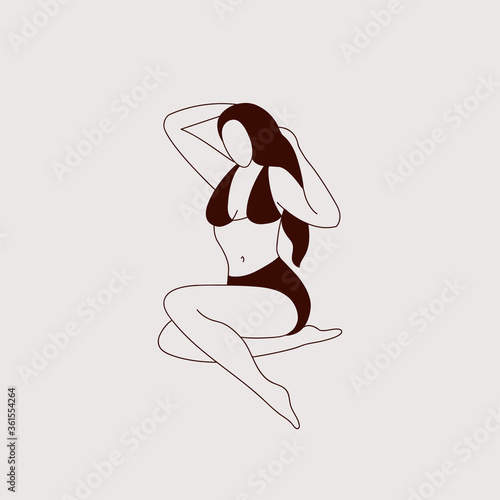 Vector illustrattion - beautiful female figure. Illustration in simple minimal linear style. Beauty fashion concept. Female logos for lingerie or clothes.