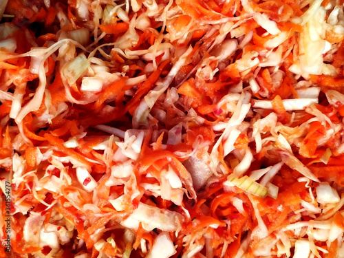 Wallpaper Mural Mixed salad cabbage, carrot, tomato, bell pepper. Mixed. Background texture. View from above. Copy space Torontodigital.ca