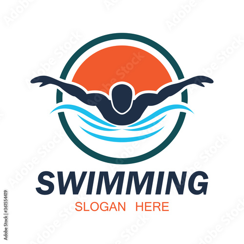 swimming logo with text space for your slogan tag line, vector illustration