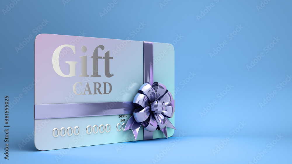 VIP gift card with bow 3d render on a blue gradient background