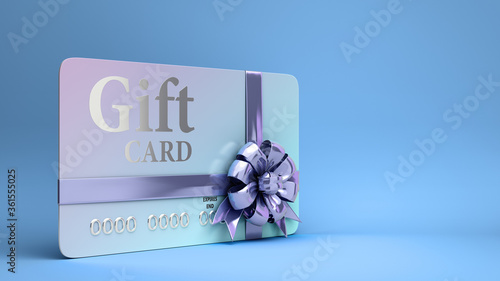 VIP gift card with bow 3d render on a blue gradient background