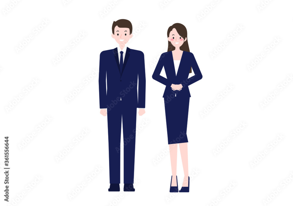 
Male and female office workers in suits smiling