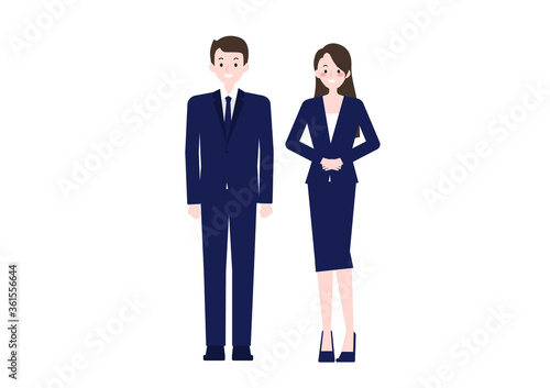  Male and female office workers in suits smiling