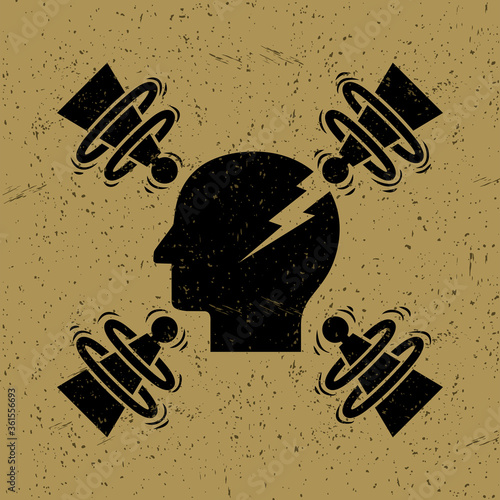 An illustration of retro science fiction antennae pointing on a man's head