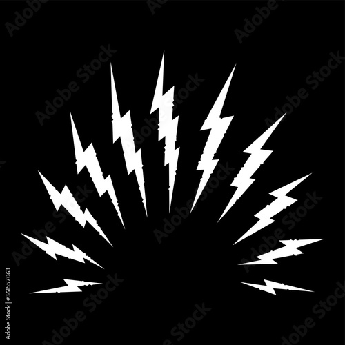 Illustrated lightening bolts forming a semi-circle, isolated on black