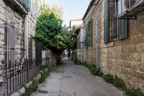 Quiet  streets in the Mamila quarter in Jerusalem, Israel. The Zamenhof Street. © svarshik