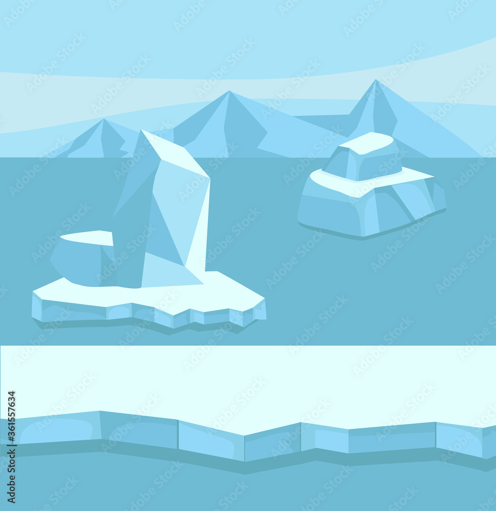 Arctic with blue ice floe Vector landscape