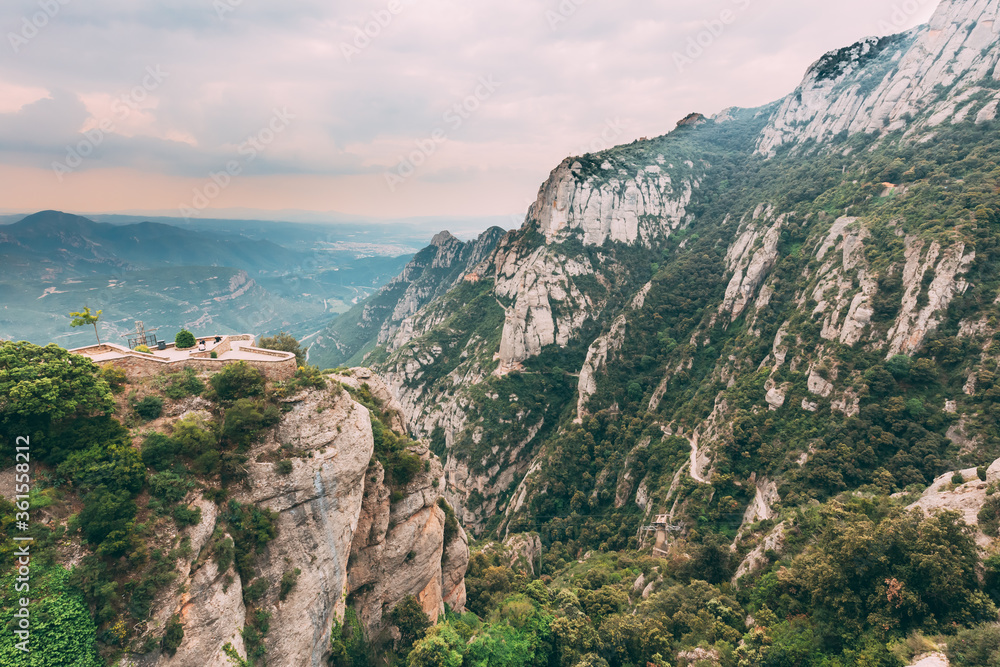 Catalonia, Spain. Viewpoint In Montserrat Mountains. Rocky Range Located Near City Of Barcelona, Spain