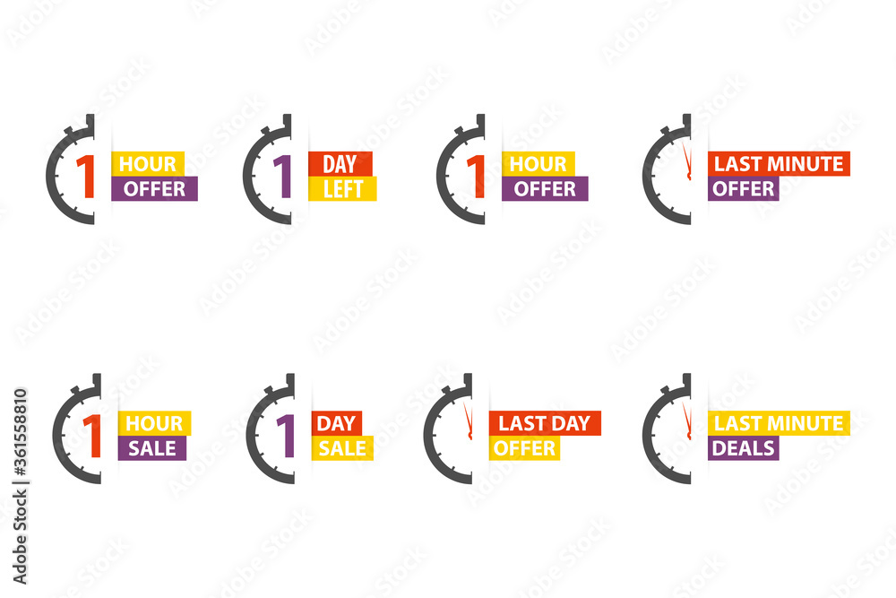 Sale set icons flat style. Stopwatch timer concept Sale set icons flat style. Stopwatch timer concept