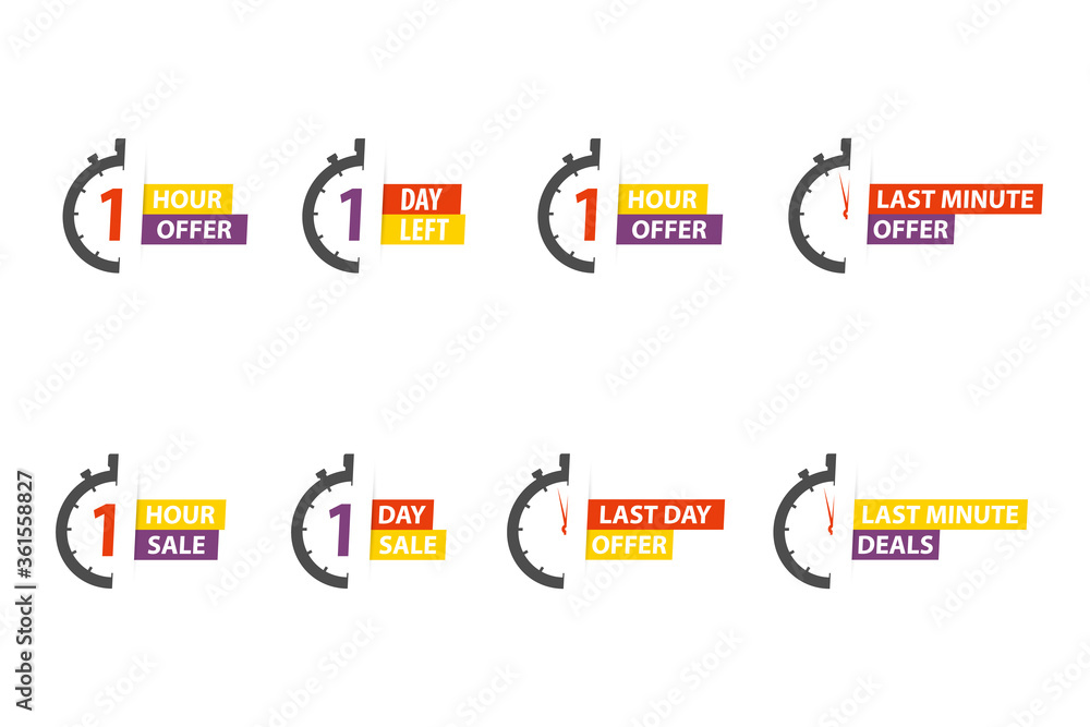 Sale set icons flat style. Stopwatch timer concept Sale set icons flat style. Stopwatch timer concept