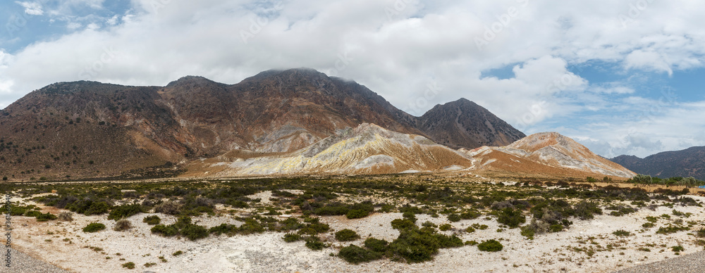 Unique colorful mountains of Stefanos crater, volcano in Nisyros island