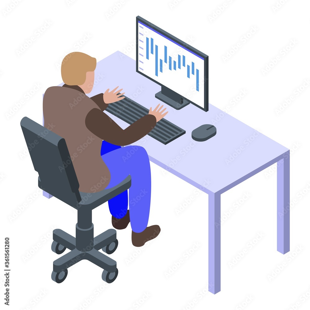 Broker monitor icon. Isometric of broker monitor vector icon for web design isolated on white background Broker monitor icon. Isometric of broker monitor vector icon for web design isolated on white background