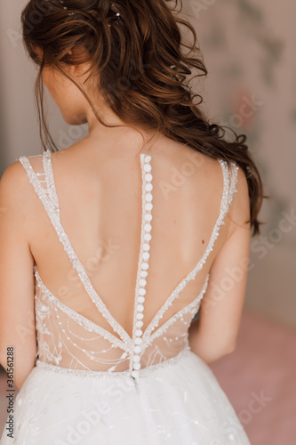 A magnificent wedding dress for the bride before the ceremony
