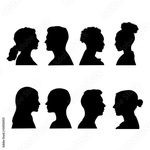  Group young people. Profile silhouette faces 