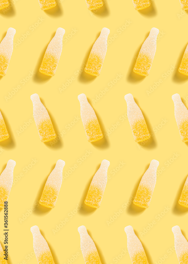 sugar gummy candy seamless pattern on a yellow background sugar gummy candy seamless pattern on a yellow background
