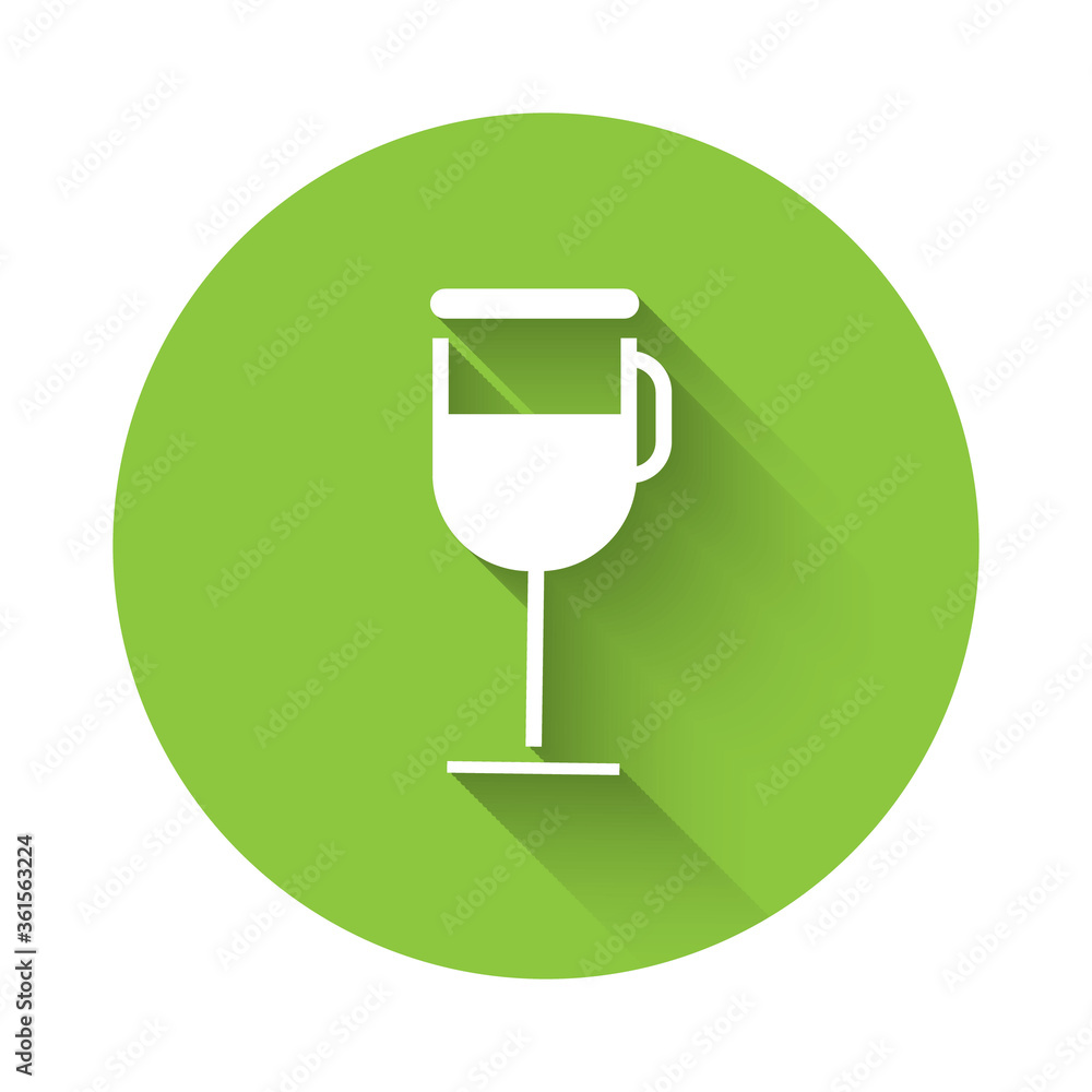 White Irish coffee icon isolated with long shadow. Green circle button. Vector Illustration. White Irish coffee icon isolated with long shadow. Green circle button. Vector Illustration.