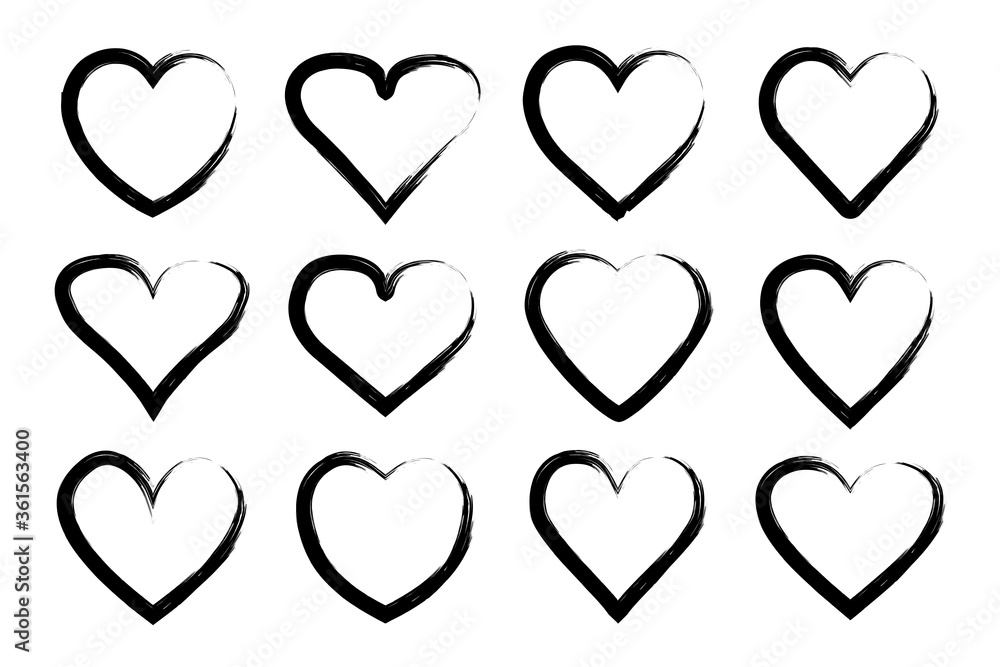 Set of grunge heart icons on a white background. Heart icons collection