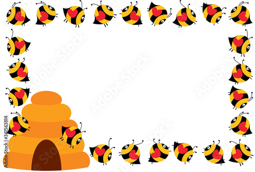 Set of bees forming a border frame
