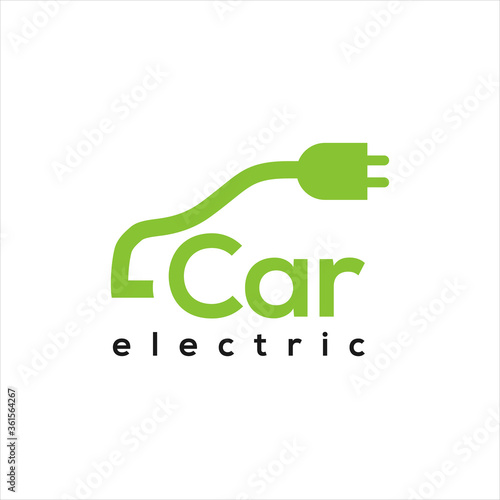 Electric car simple line icon. Environment protection symbol, pictogram, sign. Light background. electric car charging concept vector icon with socket energy non pollution car