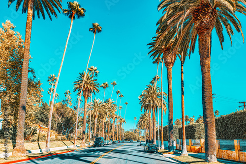 Urban views of the Beverly Hills area and residential buildings on the Hollywood hills.