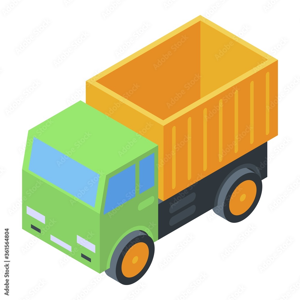 Kid toy truck icon. Isometric of kid toy truck vector icon for web design isolated on white background Kid toy truck icon. Isometric of kid toy truck vector icon for web design isolated on white background