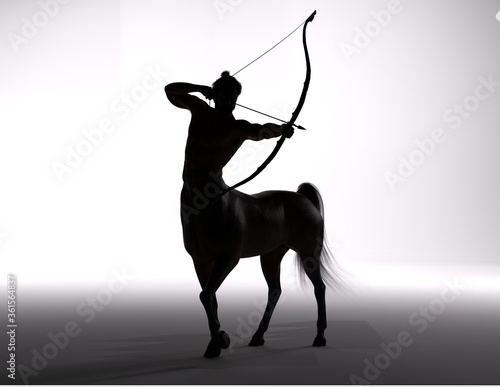 3D Rendering   A portrait of the male centaur  a pinup centaur posing with a bow in his hand as the centaur archer 
