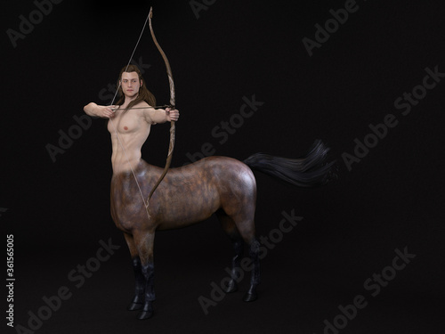 3D Rendering : A portrait of the male centaur, a pinup centaur posing with a bow in his hand as the centaur archer 